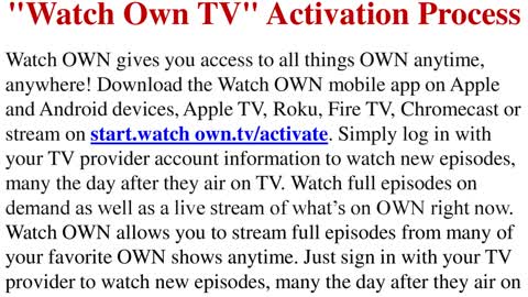 Get Proper Steps Required For "Watch Own TV" Activation Process