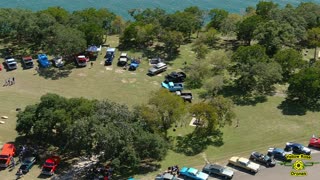 Aerial Drone View of the 4th Annual Dam Fine Car Show at Canyon Lake Texas - October 2021