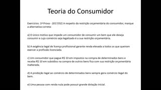 Microeconomia 040 Teoria do Consumidor Restrição Orçamentária Exercícios Continuação 3 e Escolha