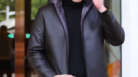 Leather Casual Jacket with Hood