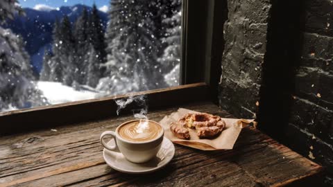 Cozy Snowy Winter Coffee Shop Ambience with Soothing Christmas Songs