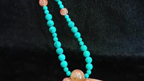 Orange spiny oyster and Natural turquoise with Sakura agate gemstone pendant necklace Calcite