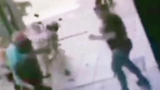 Coward beats on an old man then takes a beating in return.