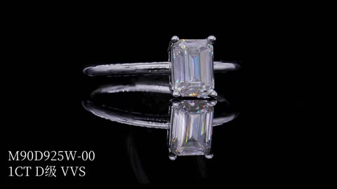 M90D Classic Rectangle 1ct Moissanite Gold Plated 925 Sterling Silver Solitaire Ring