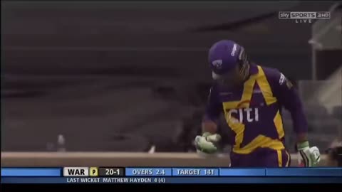 Shoain Akhtar at the age of 40 takes the wicket of Mathew Hayden with ball speed 150+