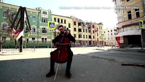 Cellist brings moment of calm to war-torn Kharkiv