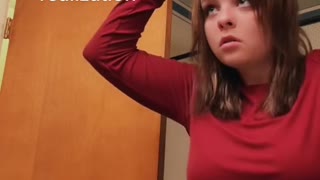 Girl Cutting Fake Bangs Realizes She is Also Cutting Her Hair