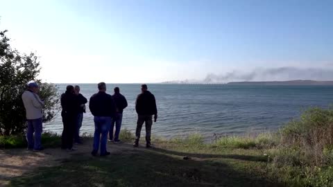 Crimea's Kerch Bridge ablaze after explosions