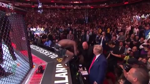 Kevin Holland immediately jumps the fence after winning his fight to pay his respects