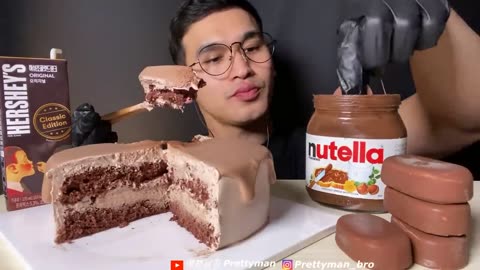 ASMR CHOCOLATE CAKE ICE CREAM Nutella Tico Hershey’s DESSERT MUKBANG