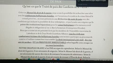 CANADA - TRAITÉ DE PAIX DES GARDIENS DE LA VÉRITÉ - PARTIE 1