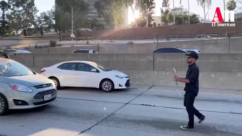 Peaceful Pro-Abortion Protesters attack car on LA Freeway