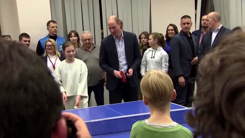 Prince William ping pongs with Ukrainian refugees