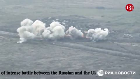 Drone footage showing Russian strikes against Ukrainian targets in the frontline village of Kamianka