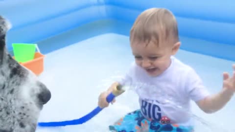 Funny babies, playing with water