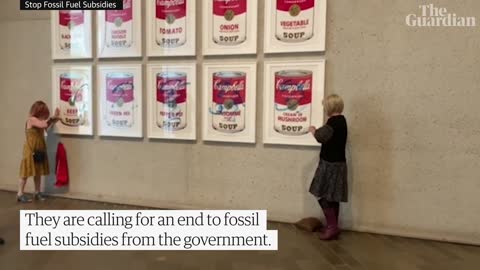 Climate activists target Andy Warhol's soup cans at Canberra art gallery