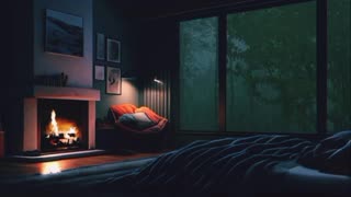 Cozy Night 🌙 Crackling fire 🔥Ambient rainfall🌧