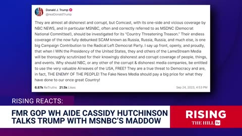 Maddow v Trump: MSNBC Anchor Hosts Cassidy Hutchinson As Fmr Prez Accuses Network Of TREASON