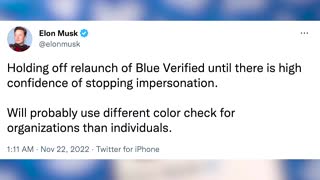 Elon Musk says Twitter to hold off its blue check subscription service