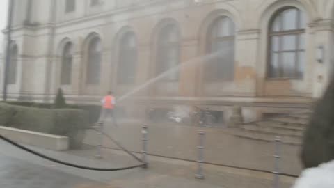 Climate Crazies Fire Hose Paint On A Protected Historical Monument, German Ministry Of Transport Building