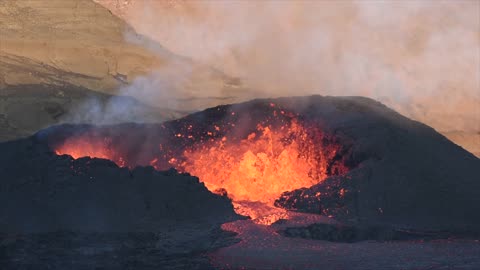 Volcano and steam