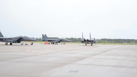 U.S. Air Force F-15E Strike Eagle Aircraft Taxi and Take Off, England and United State