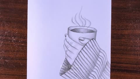 How to draw A girl's hand is holding a cup of hot coffee - Step by step Pencil Sketch