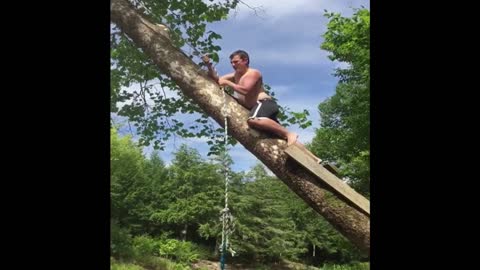 Daring dude makes rope swing mistake