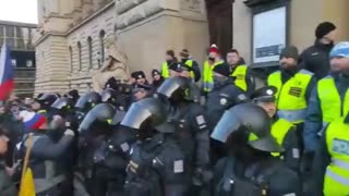 Czechs clash with police as they try to take down the Ukrainian flag