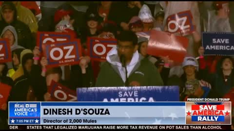 Dinesh D'Souza the director of 2000 Mules movie talks at the Save America rally in Greensburg PA