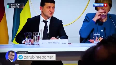 Zelensky laughs at the Minsk Accords in 2019 in Paris.