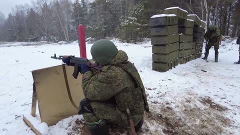 Russian Soldiers Undergo Tactical Training On Snowy Grounds In Belarus