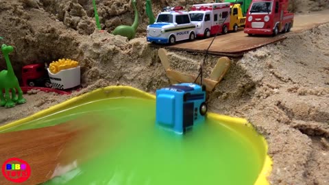 Fire Truck Rescue toy Tayo Bus falls into River TAYO BUS BE CAREFUL Tayo the Little Bus in Real Life