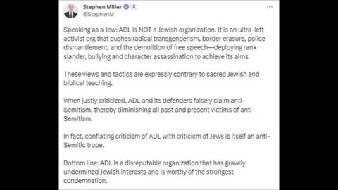 Stephen Miller - ADL is not a Jewish Organization