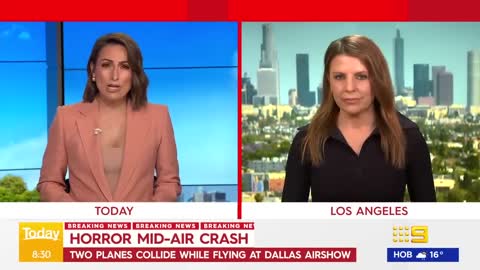 Two aircrafts collide in tragic mid-air crash during US air show _ 9 News Australia