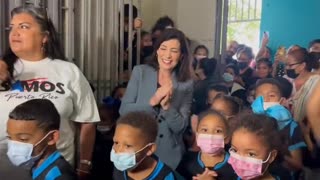 The Perfect Democrat: Maskless Kathy Hochul Celebrates Her Win by Dancing Next to Masked Children. This woman is human scum abusing children and cheering it on. This looks like a 4th world shitt hole country. She belongs in prison