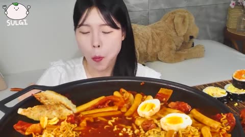 Fire spicy Ramen Tteokbokki(BULDAK). Seasoned Chicken, Kimbap.|Tasty KItchen