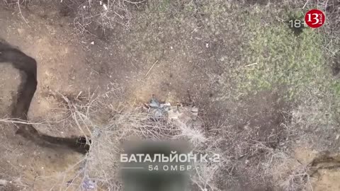 DRONE SILENCED Russians who were shooting with firearms at Ukrainian soldiers from their dugout