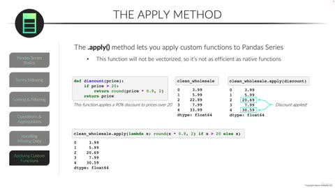 Applying Custom Functions to Series/Pandas Series video 28