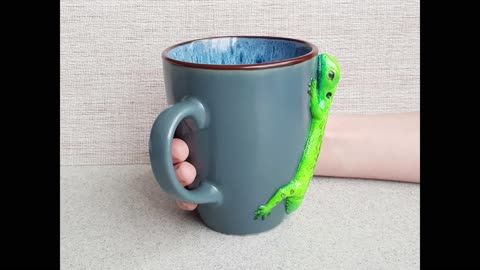Beautiful gift mug with Lizard. Cup for any occasion with a figurine polymer clay by AnneAlArt