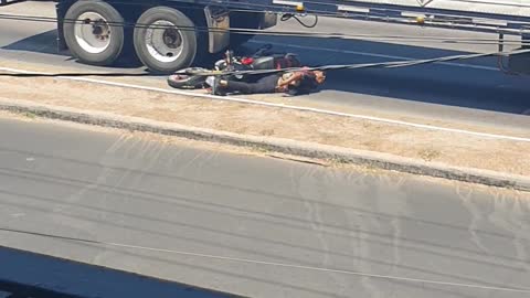 Motorcyclist Meets the Median after Semi-Truck Accident