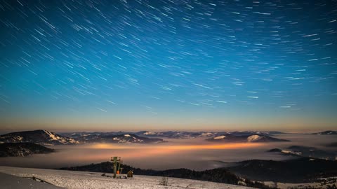 Milky Way moving in the sky at winter landscape