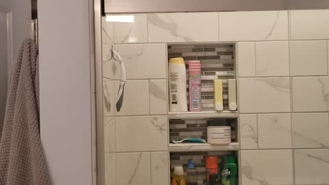 Full bathroom remodel. Custom shower. Wainscoting, crown, vanity, mirrors, herringbone floor