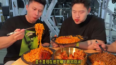 Buy And Eat, Super spicy mukbang noodles with fried eel and fried chicken