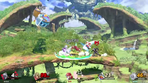 Link Vs Ken Vs Mario Vs King Dedede Vs Mewtwo on Gaur Plain (Super Smash Bros Ultimate)