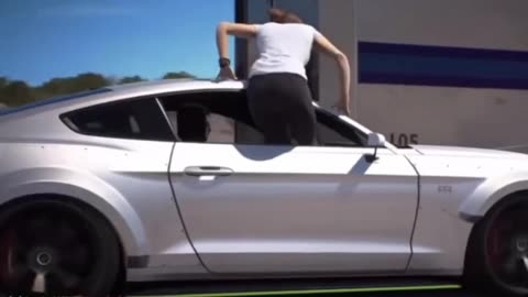 Girl jump car to truck