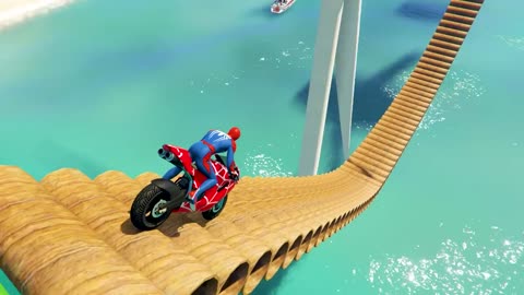 GTA V New Epic Parkour Race For Car Racing Challenge by Cars and Motorcycle, Founded Spider Shark4