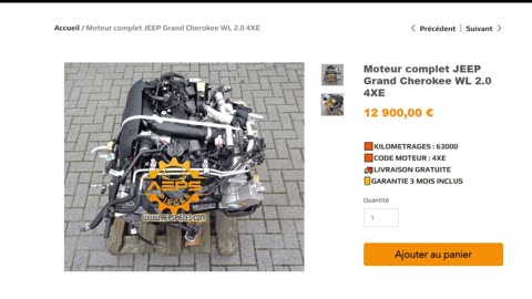 AEPSPIECES.COM - Moteur complet JEEP Grand Cherokee WL 2.0 4XE
