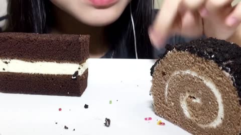 ASMR CHOCOLATE ROLL CAKE, SPONGE CAKE - ASIAN ASMR