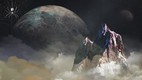 Above the Clouds Mountain Peak with Planets 4K